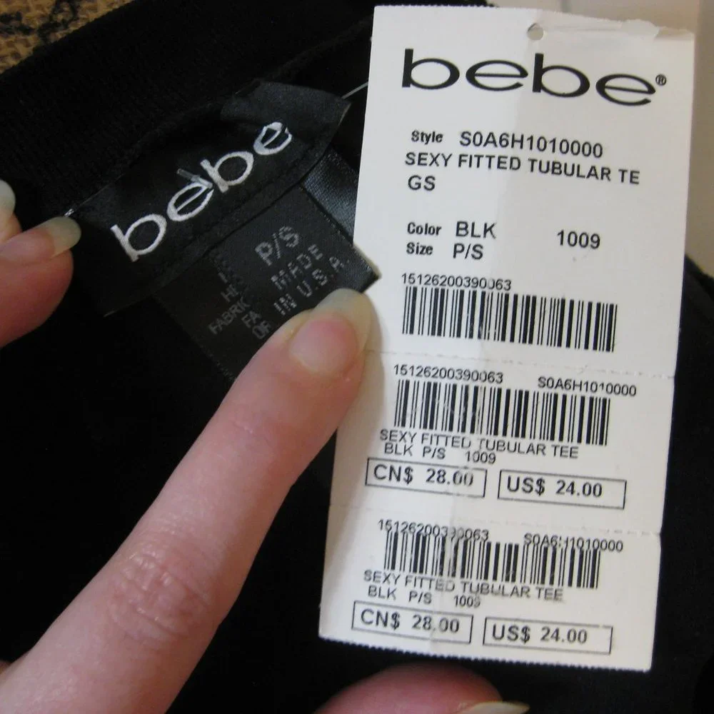 NWT Bebe black tee t shirt top petite small P S_5